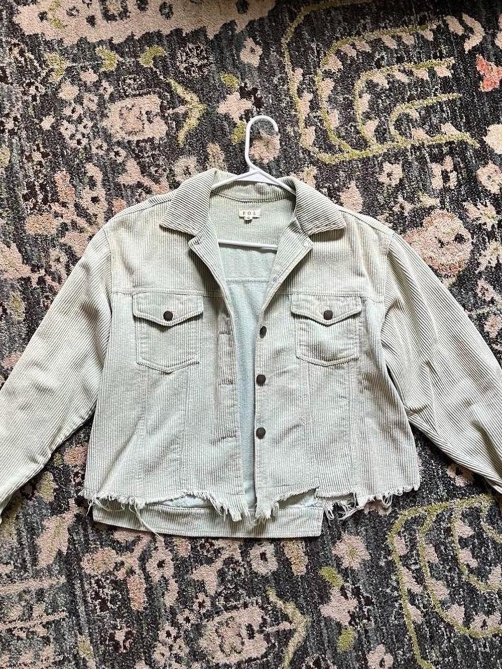 POL Cropped Corduroy Jacket in Light Sage
